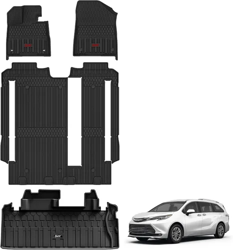 Vista 12 de 3W Alfombrillas para Toyota Sienna 2021-2026 LE/XLE (solo para 8 asientos), revestimiento de suelo TPE para todo tipo de clima, ajuste personalizado