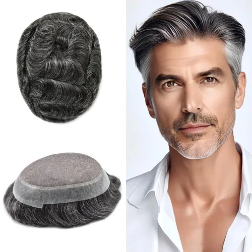 Vista 34 de Monofilamento fino para hombre, sistema de cabello humano Remy, piel de polietileno transparente alrededor del postizo de monofilamento, peluca