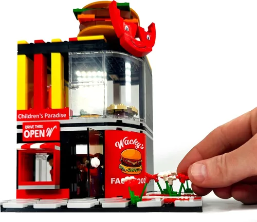 Vista 3 de General Jim's Wacky Burger Modular Fast Food Hamburguesa Conjunto Restaurante Bloques de Construcción Juego de Ladrillos