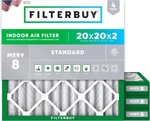 Vista 109 de Filterbuy - Filtros de aire de repuesto MERV 8, protección contra el polvo, plisados, para caldera y sistema HVAC, 20 x 25 x 1 pulgadas, paquete