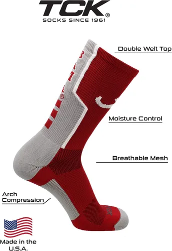 Vista 4 de TCK NCAA Perimeter Crew Socks, calcetines deportivos de equipo de rendimiento atlético para hombres y mujeres, absorben la humedad, con licencia