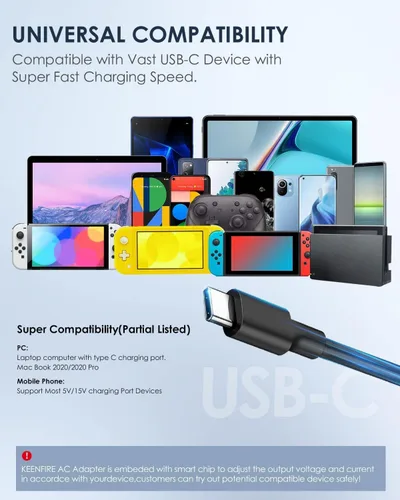 Vista 5 de Adaptador de CA plegable para Nintendo Switch y Switch Lite Switch Cargador OLED, fuente de alimentación, enchufe de modo TV Dock de 6.5 pies, cable