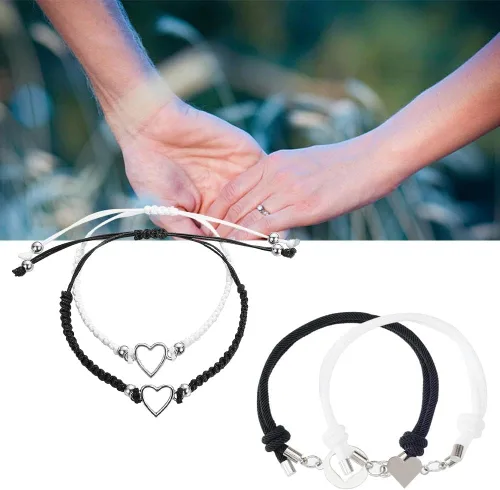 Vista 6 de 1 paquete de pulseras para parejas para mujeres y hombres, atracción de corazón y amor, pulsera a juego, regalos para novio, novia, mejor amigo