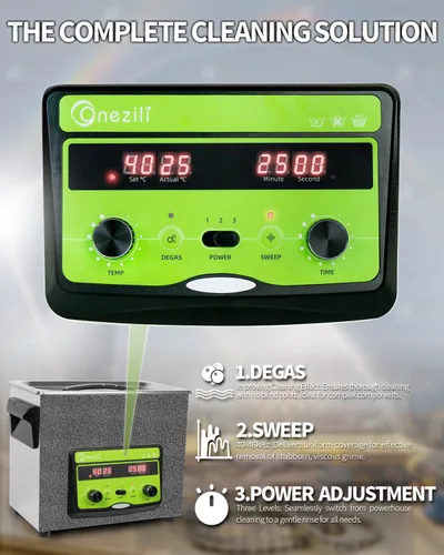 Vista 3 de ONEZILI Limpiador Ultrasónico de 6L, Limpiador Ultrasónico de Piezas de 180W 40kHz, Potencia Ajustable, Barrido y Desgasificación para Limpieza por