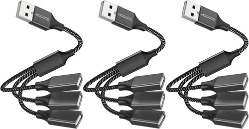 Vista 9 de MOGOOD Expansor USB de 3 puertos, 1 cable de extensión macho a 3 hembra, trenzado y duradero, transferencia de datos rápida y división de carga