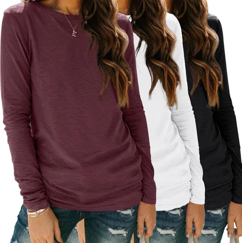 Vista 23 de SUNBS Paquete de 3 camisas de manga larga para mujer, ajuste holgado, ropa de otoño, ropa de moda 2025, camisetas básicas de entrenamiento, trajes