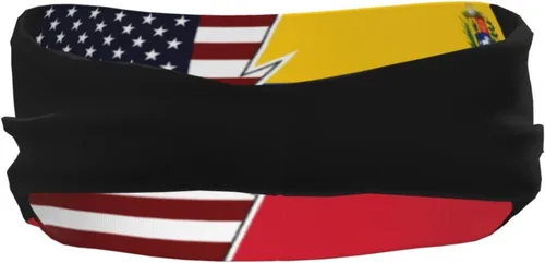 Vista 5 de Diadema de banderas estatales de Estados Unidos y Venezuela estilo desgarrado, transpirable, bandas deportivas para fitness, correr, baloncesto