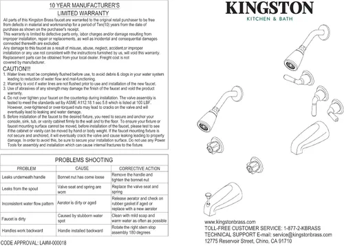Vista 2 de Kingston KB231AX - Llaves de agua para tina y regadera con manivela de 3 cruces