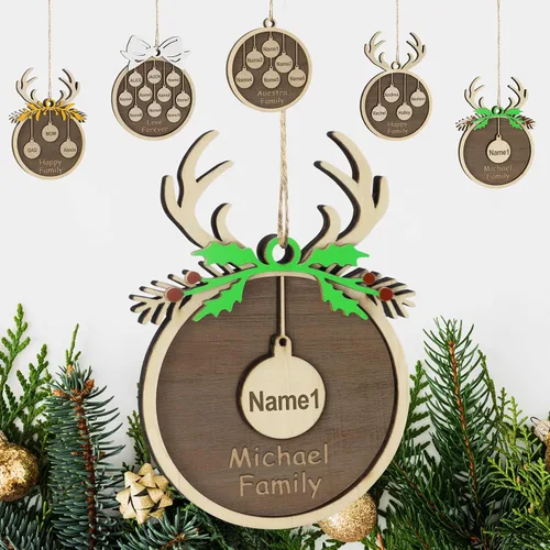 Vista 19 de Adornos de Navidad personalizados familiares de 1, 2, 3, 4, 5, 6, 7, 8, 9, 10, adornos de madera personalizados, decoraciones de Navidad, regalos