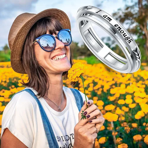 Vista 4 de Anillo giratorio de plata de ley S925 para aliviar la ansiedad y la preocupación, anillo inspirador para aliviar el aburrimiento y el autismo