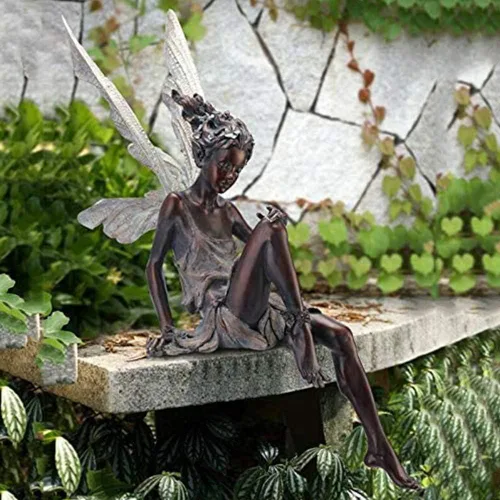 Vista 2 de EKDJKK Estatua de hada sentada para jardín, adorno de resina, manualidades, paisajismo, patio, decoración de parque, césped, hogar, patio, jardín