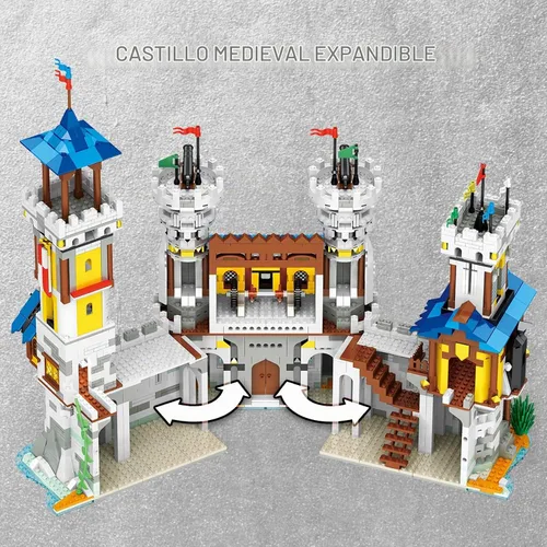 Vista 5 de JMBricklayer Juego de construcción de castillo medieval para adultos, ideas de modelo de casa, juego de construcción con luz LED, coleccionable