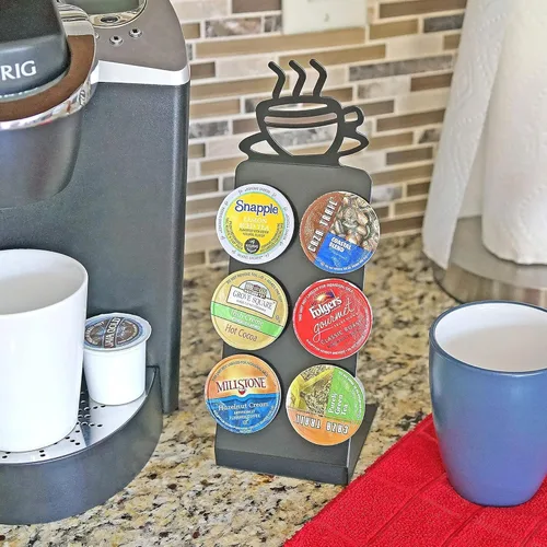 Vista 8 de Soporte para cápsulas de café para encimera, soporte de 6 ranuras K-Cup para espacios pequeños, almacenamiento compacto, soporte de metal