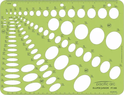 Vista 36 de Guía de plantilla de círculos Pacific Arc, 40 círculos perfectos desde 1/32 hasta 1 5/8 pulgadas con graduaciones en pulgadas y métricas