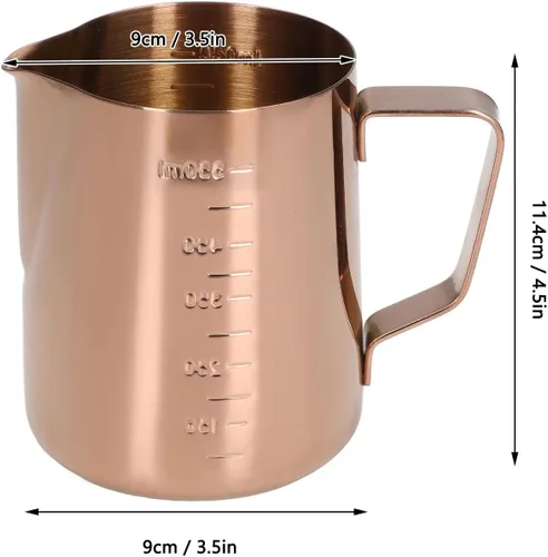 Vista 2 de Taza de espuma, jarra de leche de café 550ML con escala Jarra de vapor de acero inoxidable de oro rosa