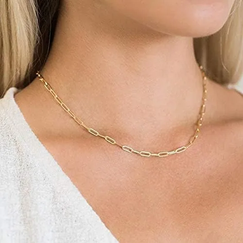 Vista 3 de BOUTIQUELOVIN - Collar de cadena de eslabones, de oro de 14 quilates, para mujeres y niñas