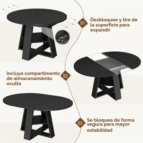 Vista 7 de Aivermel Mesa de comedor ovalada extensible de 43.3 a 59 pulgadas para 4-6, mesa de comedor redonda de madera de ingeniería con almacenamiento