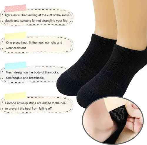 Vista 4 de Jamegio No Show - Calcetines para niños pequeños, 12 pares de calcetines de tobillo de corte bajo, no se muestran para niños y niñas de 2 a 8 años