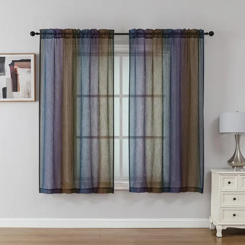 Vista 25 de OWENIE Cortinas transparentes degradadas para dormitorio, sala de estar, 96 Morado y dorado