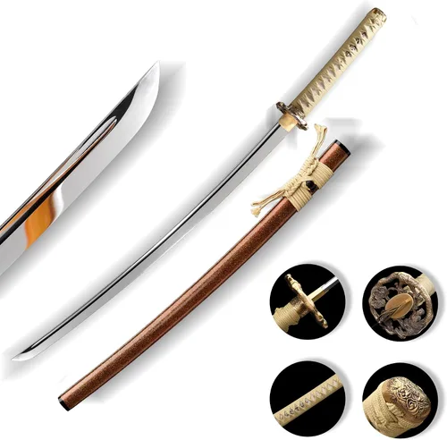 Vista 13 de Katana de acero templado con resorte de arcilla de 41 pulgadas, espada samurái japonesa hecha a mano, espada samurái japonesa de espada completa