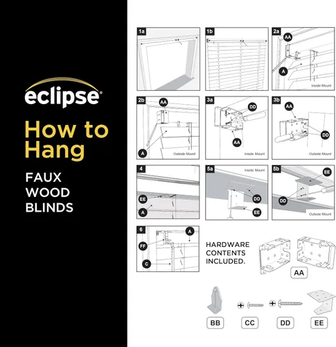 Vista 10 de Eclipse Persianas de madera falsa de 2 pulgadas, 33 x 72 pulgadas (ancho x largo) en blanco - Persianas sin cordón, certificadas como seguras