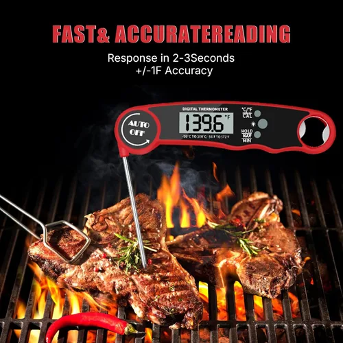 Vista 2 de Termómetro digital de carne para parrilla, termómetro digital de lectura instantánea para alimentos, sonda de cocción impermeable, pantalla LCD
