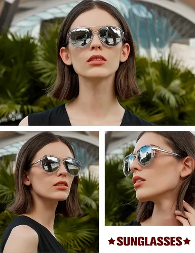 Vista 6 de BIRCEN Gafas de sol polarizadas para mujer con protección UV - Sombras retro espejadas con montura de acetato BC2001