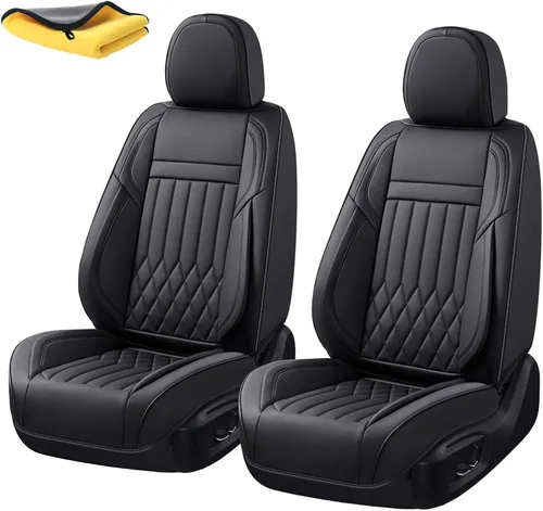 Vista 22 de Juego completo de fundas de asiento de automóvil de cuero napa impermeables y transpirables de 2 plazas, aptas para asientos delanteros de beige