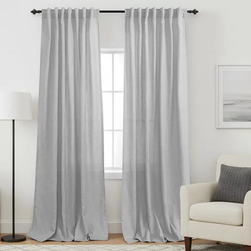 Vista 46 de Cortinas rústicas color beige tostado de 42 x 84 pulgadas de largo para sala de estar, juego de 2 paneles transparentes de lino natural, imitación