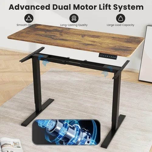 Vista 6 de Marco de escritorio de pie con motor doble: patas de escritorio eléctrico ajustables en altura, base de escritorio resistente para sentarse