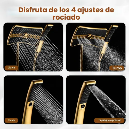 Vista 2 de BRIGHT SHOWERS Cabezal de ducha doble con mano, cabezal de ducha de lluvia de alta presión, manguera de acero inoxidable de 60 pulgadas, oro Oro