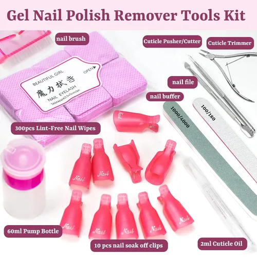 Vista 9 de 300 toallitas de uñas sin pelusa con clips de remojo de uñas, kit removedor de esmalte de uñas con clips acrílicos para quitar uñas, dispensador