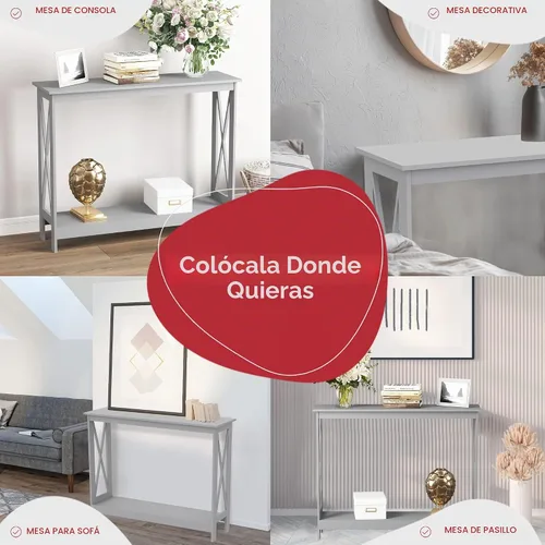 Vista 5 de Safdie & Co. - Mesa consola gris, mesa de entrada de 2 capas, mesas de consola para entrada, uso como mesa de entrada, mesa de sofá o muebles