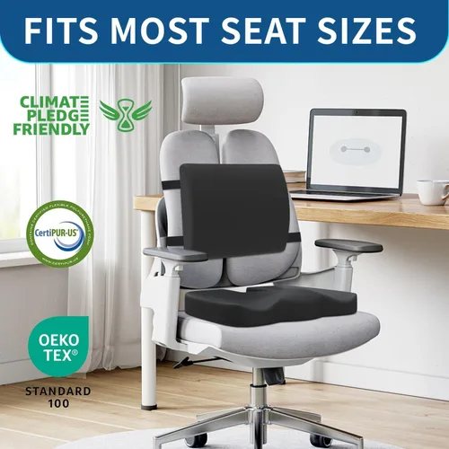 Vista 7 de Cojín de asiento de espuma viscoelástica y almohada de apoyo lumbar para silla de oficina, automóvil, silla de ruedas, almohadilla ortopédica