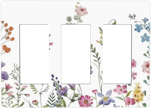 Vista 94 de Placa de Pared en Blanco de 1-Gang Sin Dispositivo Beige Lindo Vintage Boho de los 70s Hongo Fungus Planta Floral Botánica Libélula Interruptor