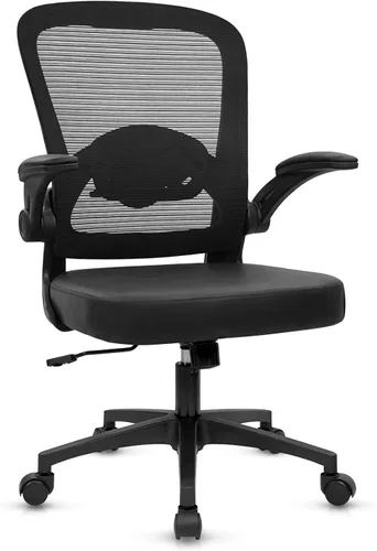 Vista 27 de Sillas de escritorio de oficina con ruedas, silla ergonómica de malla con soporte lumbar de altura ajustable, silla giratoria para computadora