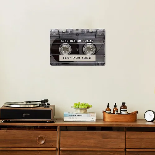 Vista 4 de Letrero de metal inspirador de 12 x 8 pulgadas, arte de pared retro de aluminio con frase "Life Has No Rewind" Enjoy Every Moment Positive Quotes