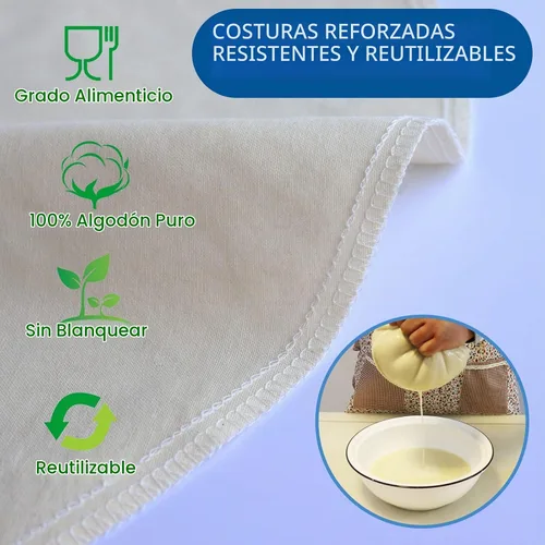 Vista 3 de Paquete de 3 bolsas de leche de nuez de 16 x 16 pulgadas para colar, 100% tela de algodón sin blanquear, gasa reutilizable, colador para leche