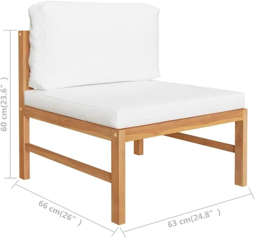 Vista 8 de Ensemble de Salon de Jardin 4 Pièces en Teck Crème avec Coussins Polyester, Confortable et Modulaire Pour Terrasse, Balcon ou Jardin, Design