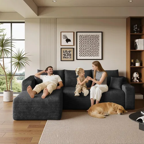 Vista 4 de AUGOP Sofás seccionales para sala de estar, sofá modular moderno con sofás en forma de L, sofá tapizado sin hueso, asiento profundo, sofá seccional