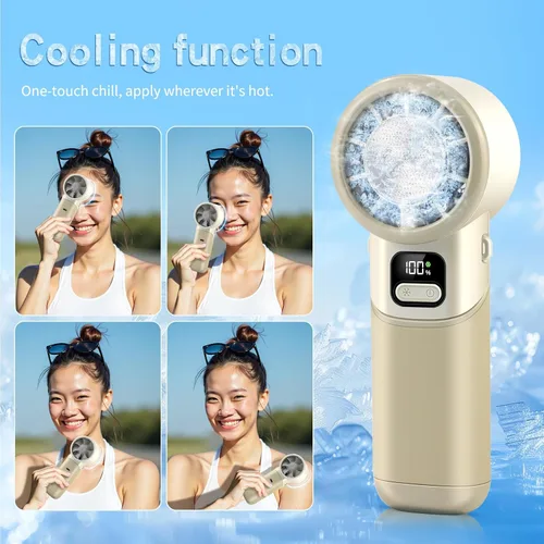 Vista 2 de Ventilador turbo portátil de alta velocidad con enfriador de hielo, pantalla LED, ventilador recargable de 3600 mAh, hasta 9 horas