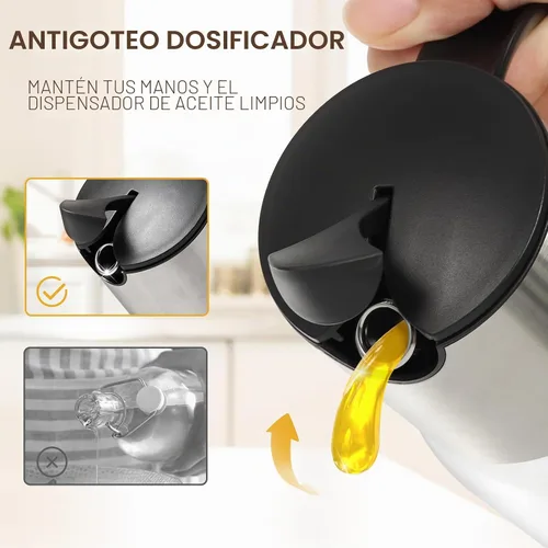 Vista 2 de Vucchini Botella Dispensadora Grande de Aceite de Oliva Dispensador de Aceite de Cocina Contenedor de Salsa de Soja con Volteo Automático - Aceitera