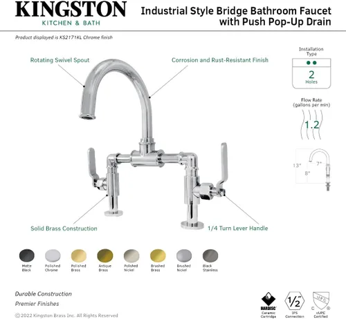 Vista 9 de Kingston Brass KS2173KL Whitaker - Grifo de baño de estilo industrial con drenaje emergente, latón antiguo