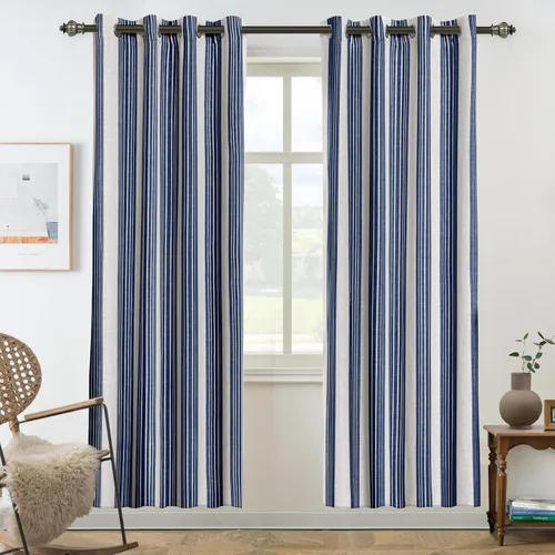 Vista 45 de DriftAway Chris Linen - Cortinas opacas con capa térmica y reductora de sonido, 63 pulgadas de largo para dormitorio, cortinas estampadas a rayas