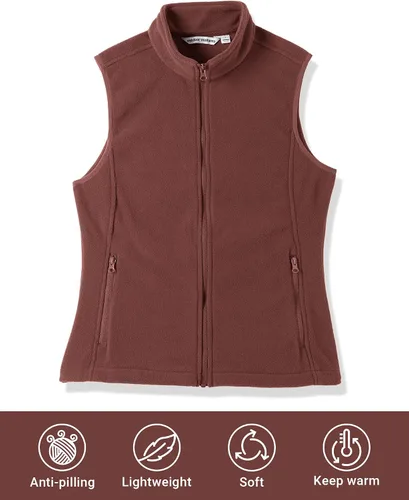 Vista 5 de Outdoor Ventures Chaleco de forro polar con cremallera para mujer, con bolsillos, cálido chaleco sin mangas para otoño e invierno
