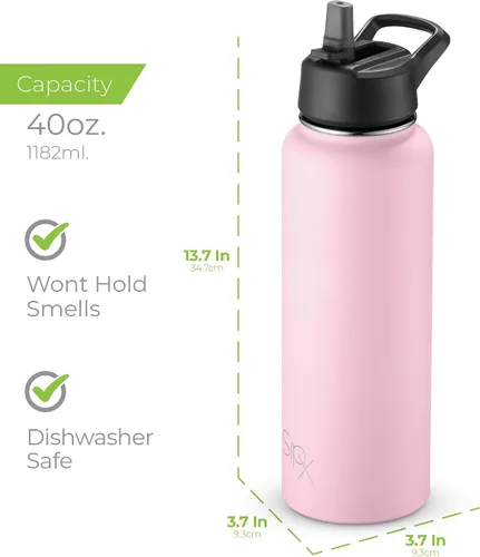 Vista 24 de SIPX™ Botella de Agua Aislada de 18 oz con 3 Tapas – Acero Inoxidable a Prueba de Fugas, Triple Aislamiento – Frío 24 Horas/Caliente 12 Horas – Negro