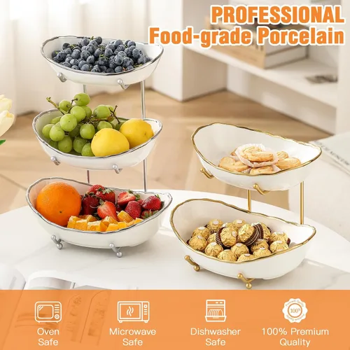 Vista 10 de Cesta de fruta de 3 niveles, frutero de cerámica para encimera de Negro