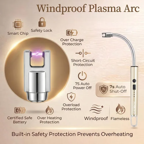 Vista 5 de TOMOLO Encendedor de velas eléctrico, encendedor de cuello largo y flexible con interruptor de seguridad, resistente al viento, de plasma, sin