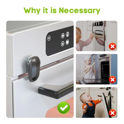 Vista 3 de Mom's Choice Gold Awards Ganador - SAFELON 1 cerradura de puerta de horno de seguridad para bebés, cerradura de horno de doble botón para seguridad