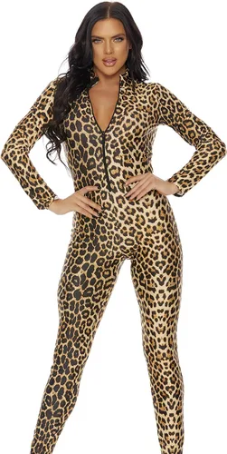 Vista 3 de Forplay Catsuit de leopardo con cremallera frontal para mujer